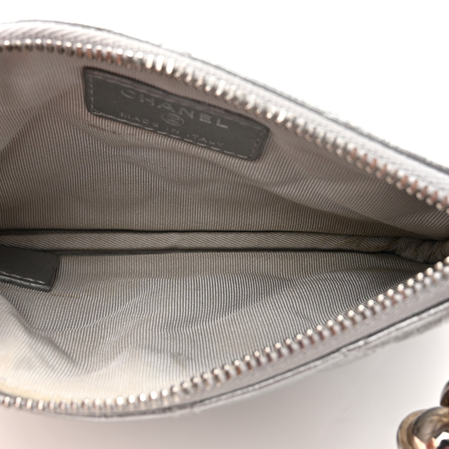 Chanel Metallic Aged Calfskin Quilted Small Cosmetic Pouch Silver 5 of 12