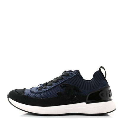 Chanel Fabric Logo Sneakers 37 Navy Black 1 of 11