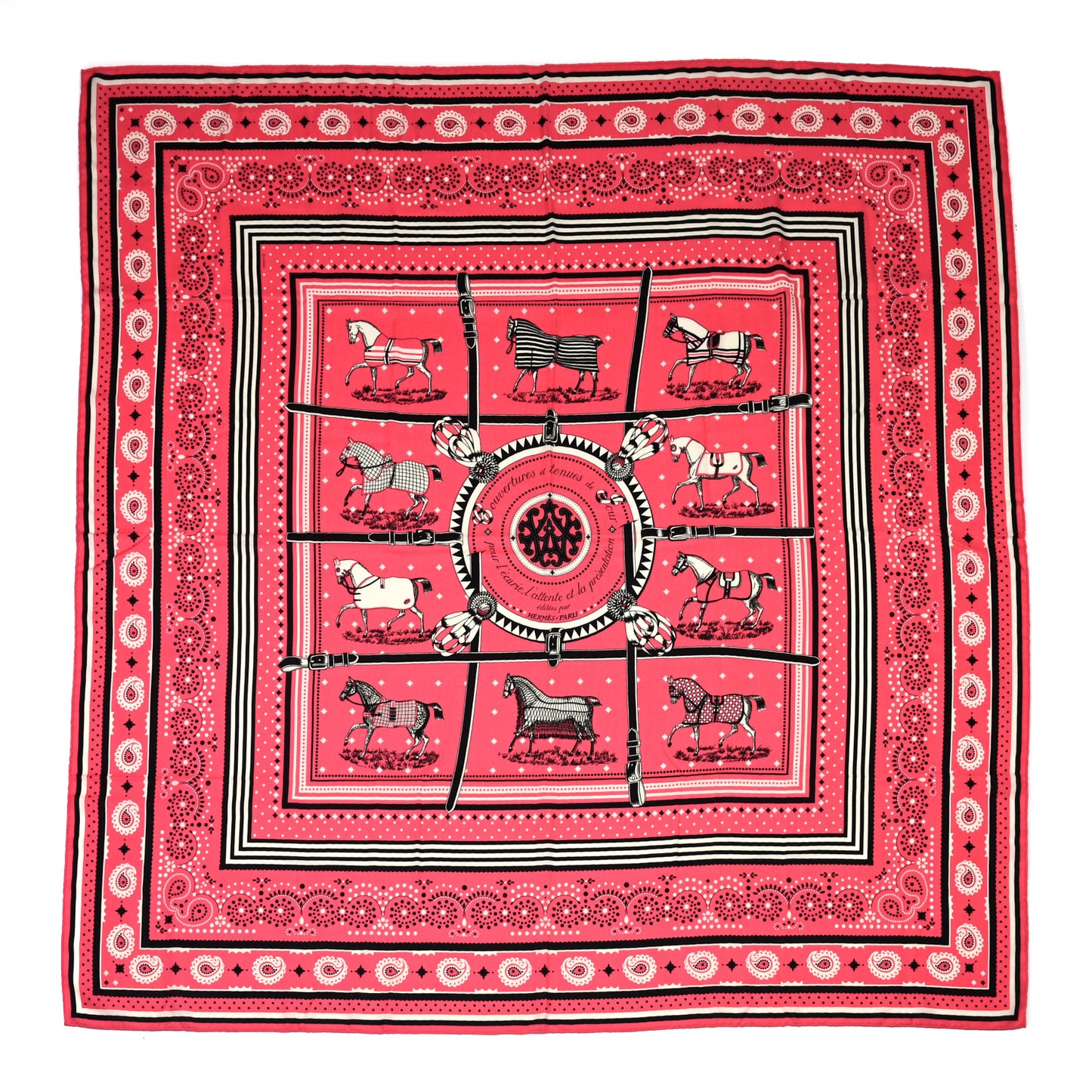 Cashmere Silk Couvertures Et Tenues de Jour Bandana Shawl 140 Rose Bonbon Black White