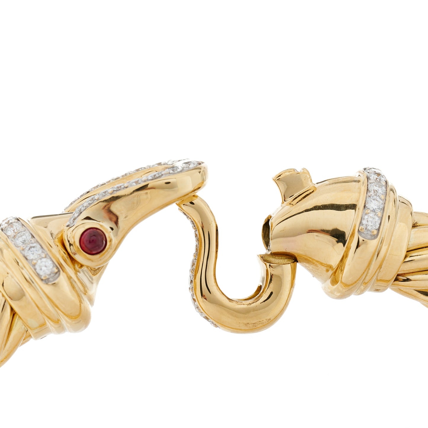 18K Yellow Gold Diamond Ruby 9mm Cable Buckle Bracelet