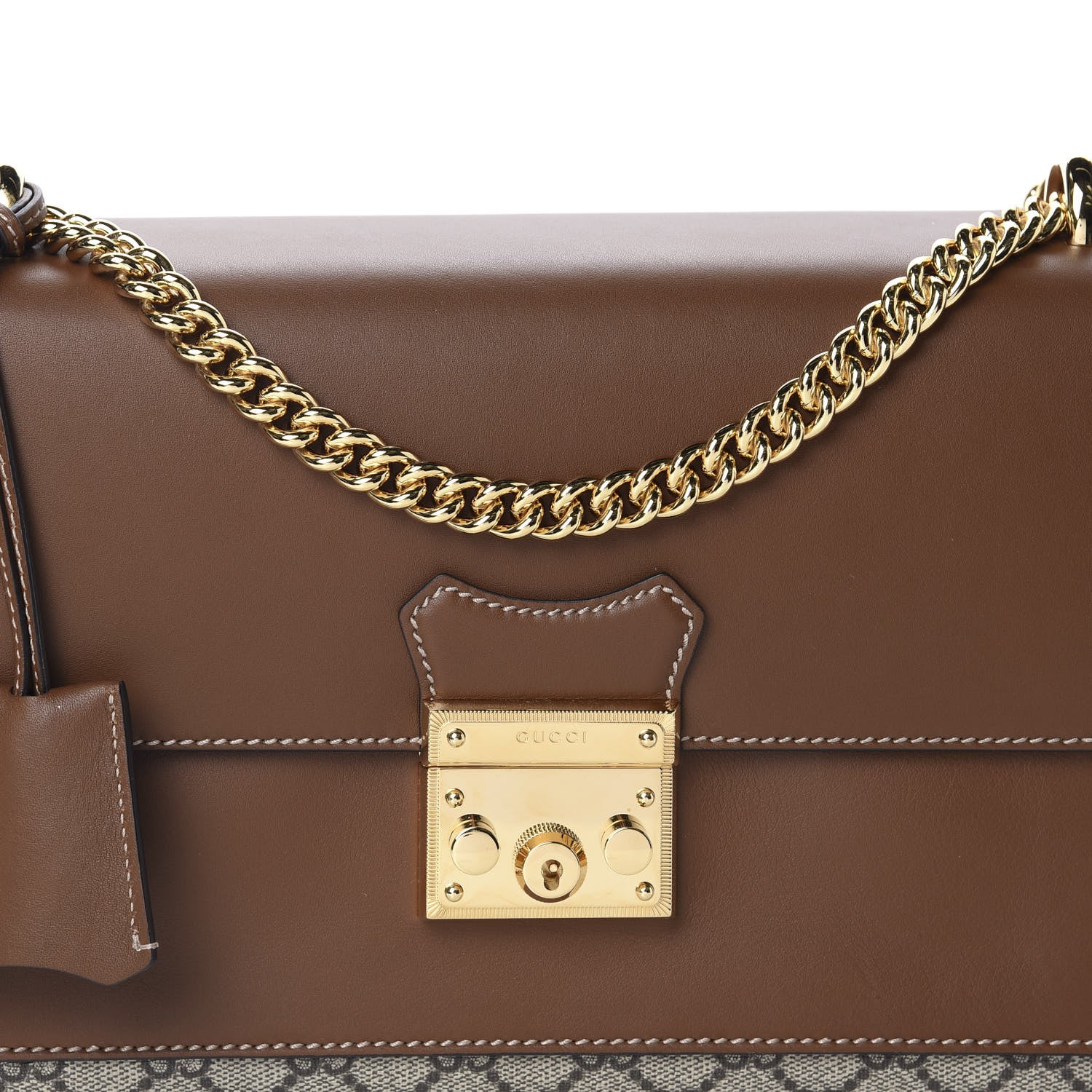 Gucci GG Supreme Monogram Calfskin Padlock Slip Pocket Shoulder Bag Beige Cuir 9 of 9