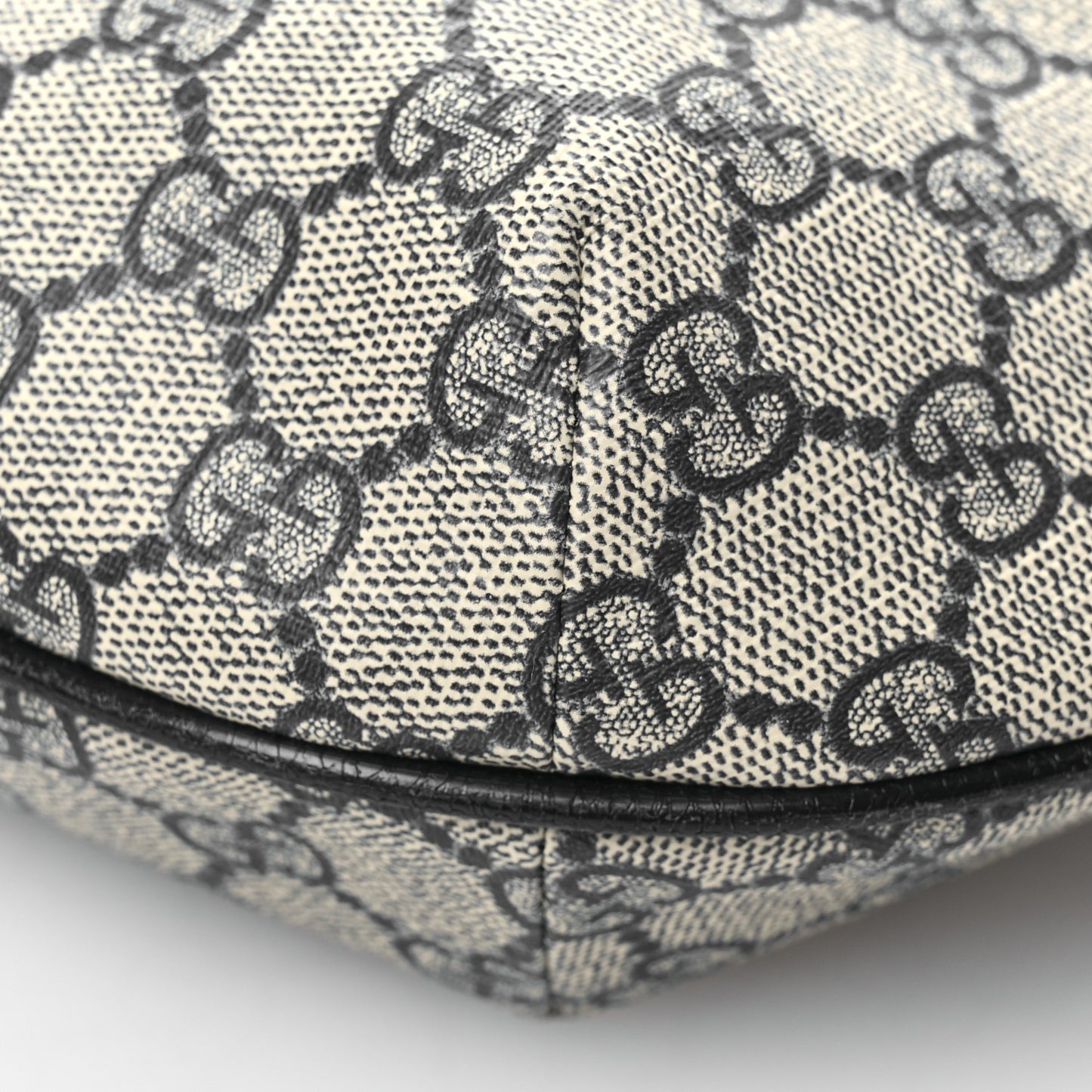 GG Supreme Monogram Textured Dollar Calfskin Web Small Ophidia Half Moon Hobo Beige Blue