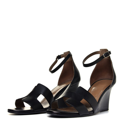 Hermes Calfskin Legend Wedge Sandals 40 Black 3 of 12