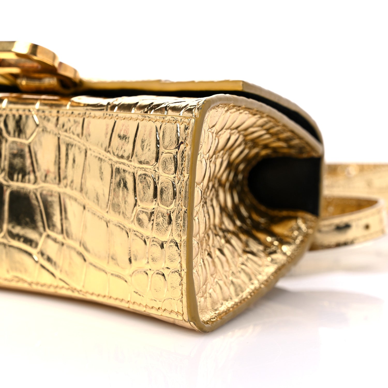 Balenciaga Metallic Calfskin Crocodile Embossed Hourglass Top Handle Bag XS Gold 8 of 13