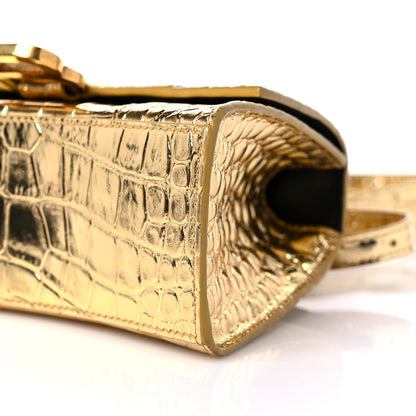 Balenciaga Metallic Calfskin Crocodile Embossed Hourglass Top Handle Bag XS Gold 8 of 13