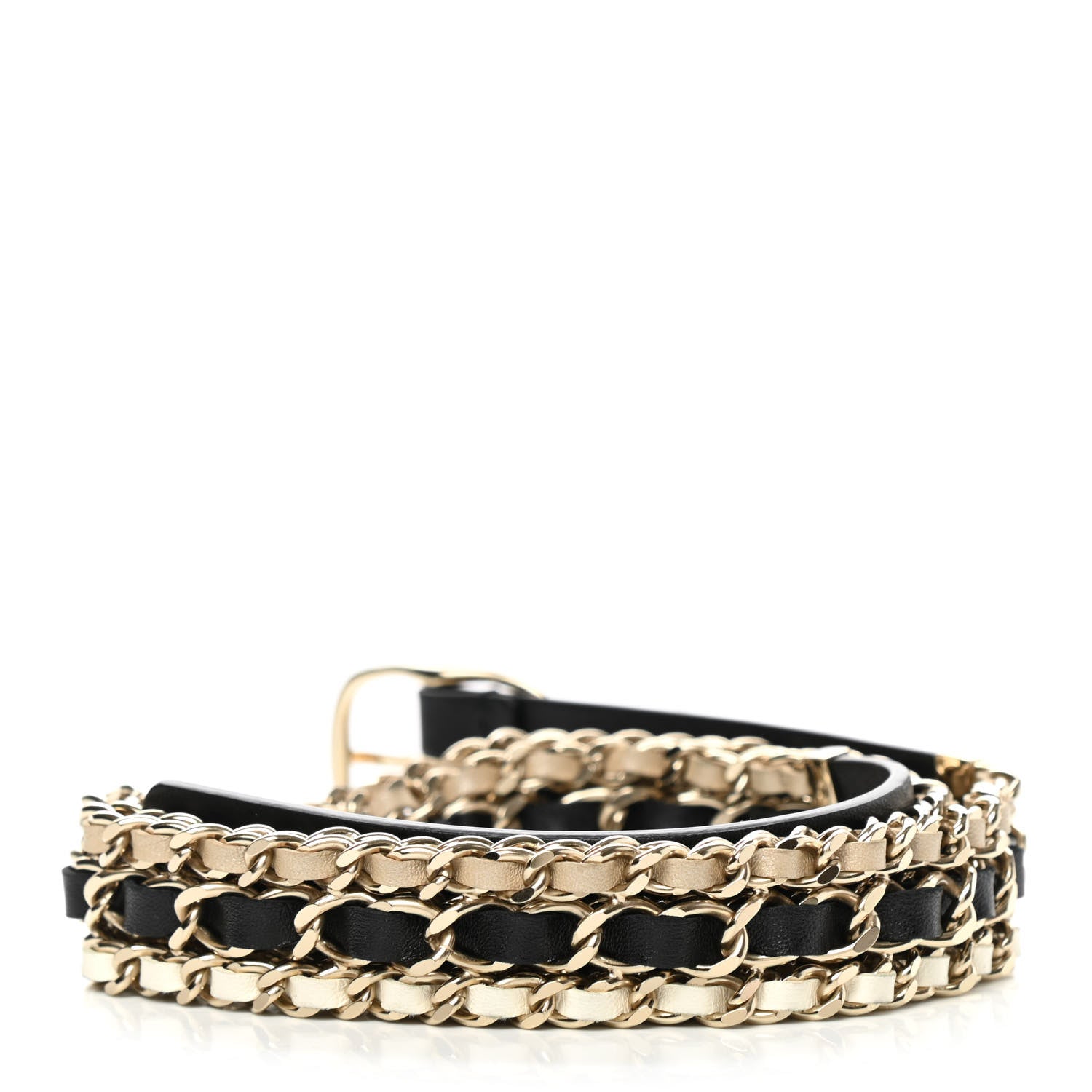 Chanel Calfskin CC Triple Row Chain Belt 90 36 Gold Black White 2 of 9