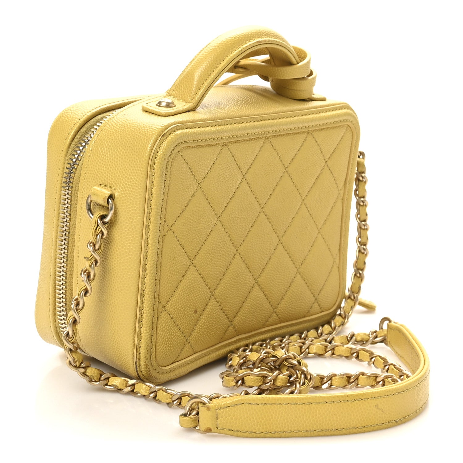 Chanel Caviar Quilted Small CC Filigree Vanity Case Yellow 3 of 11