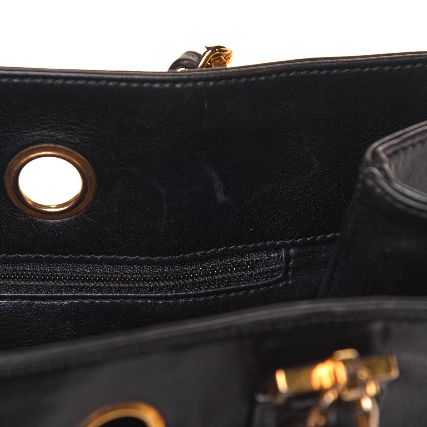 Lambskin Stitched Shopper Tote Black
