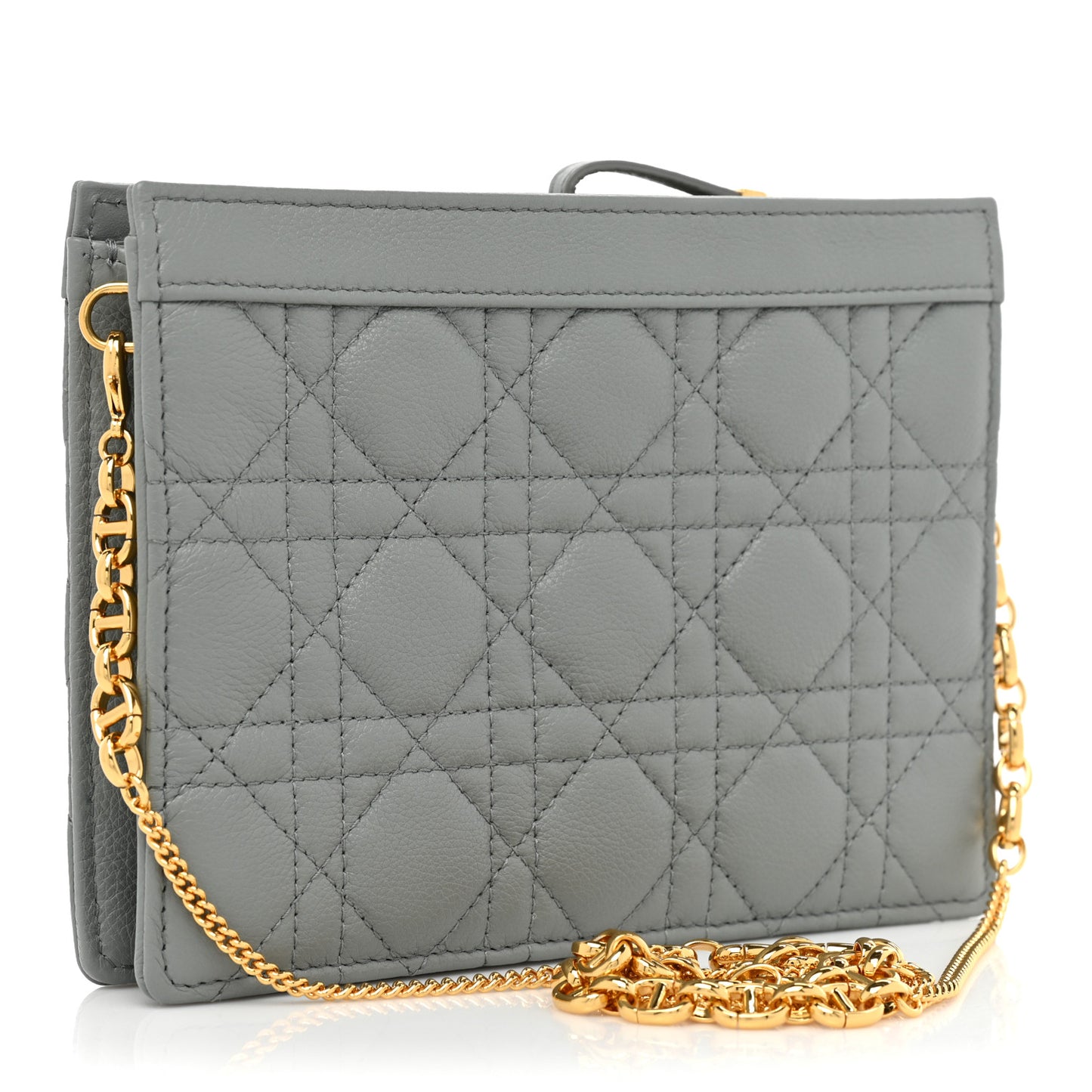 Calfskin Cannage Caro Zipped Pouch With Chain Grey