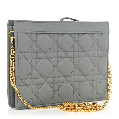 Christian Dior Calfskin Cannage Caro Zipped Pouch With Chain Grey 3 of 12
