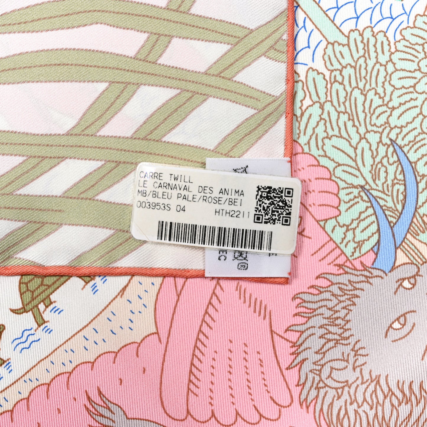 Silk Le Carnaval des Animaux Scarf 90 Bleu Pale Rose Beige