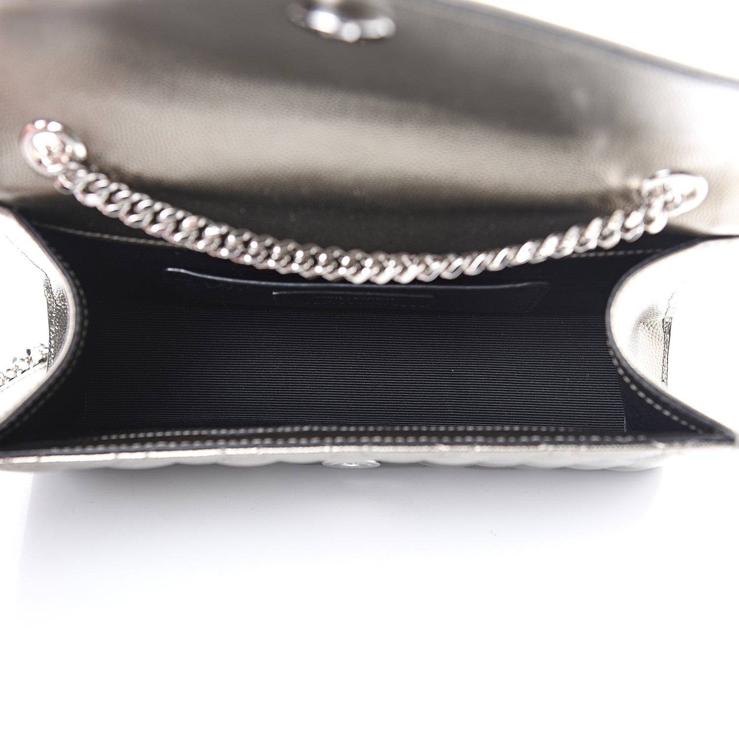 Saint Laurent Metallic Grain De Poudre Textured Mixed Matelasse Triquilt Small Monogram Satchel Piombo 4 of 9