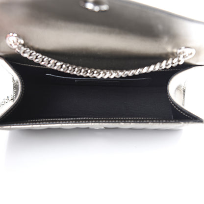 Saint Laurent Metallic Grain De Poudre Textured Mixed Matelasse Triquilt Small Monogram Satchel Piombo 4 of 9