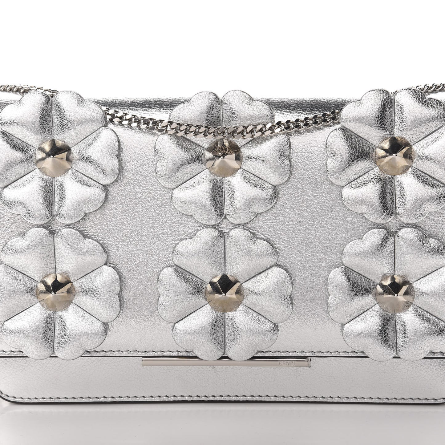 Vitello Catalan Mirror Flowerland Tube Wallet On Chain Argento