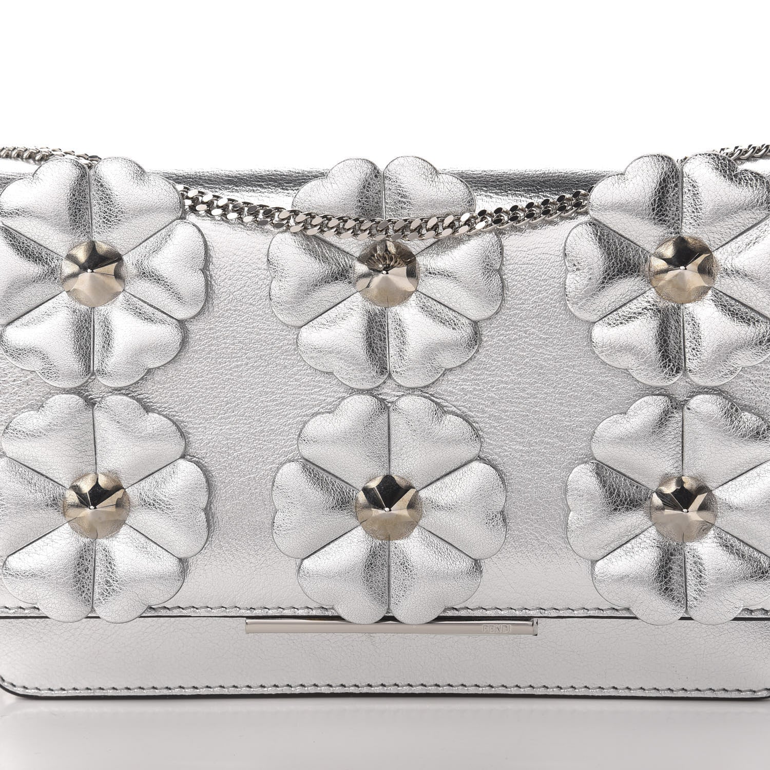 Fendi Vitello Catalan Mirror Flowerland Tube Wallet On Chain Argento 7 of 11