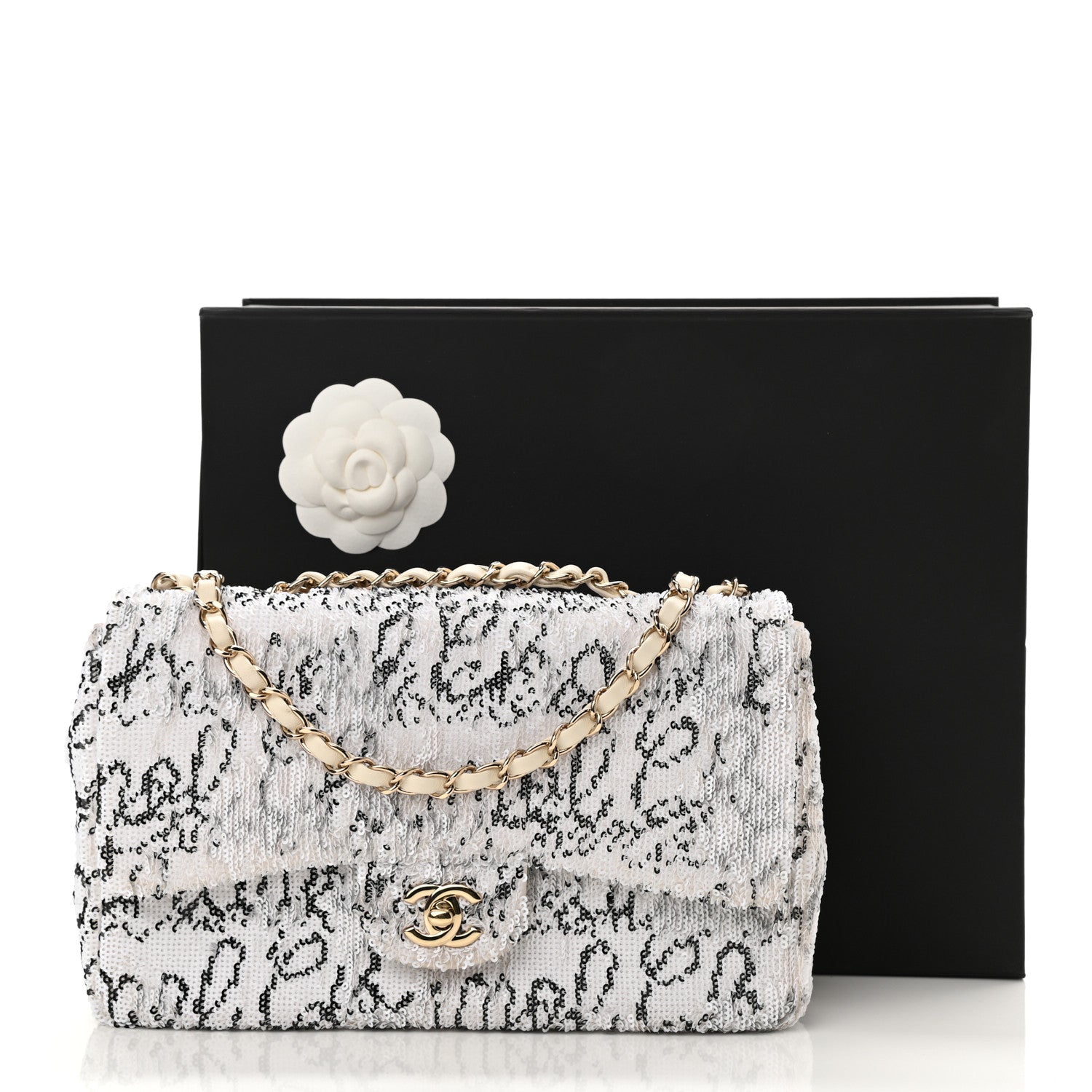 Chanel Sequin Logo Medium Flap White Black 11 of 11