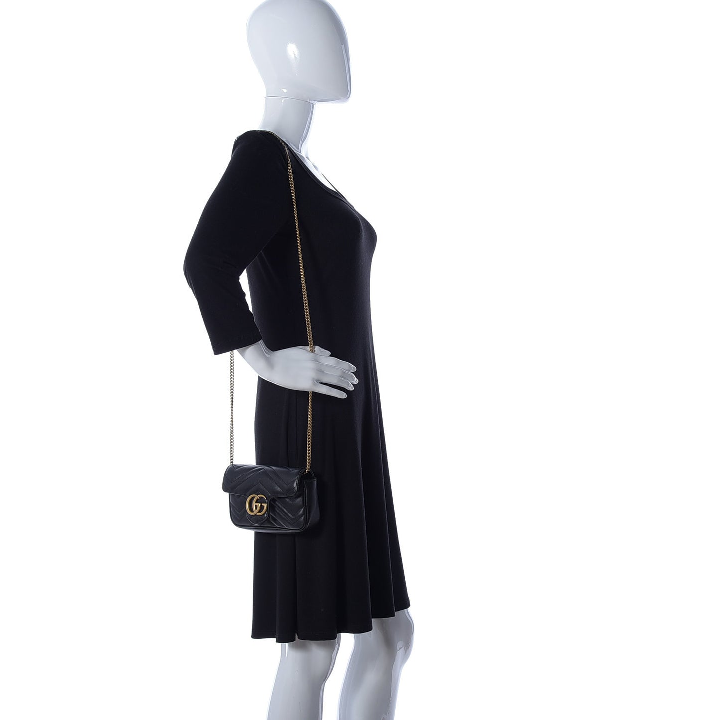 Calfskin Matelasse Super Mini GG Marmont Shoulder Bag Black