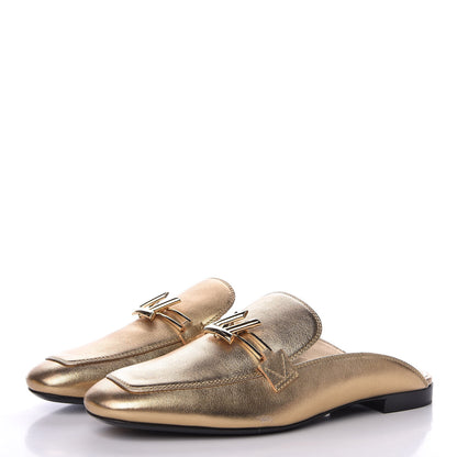 Louis Vuitton Metallic Lambskin Upper Case Open Back Flat Loafer 38 Gold 3 of 8