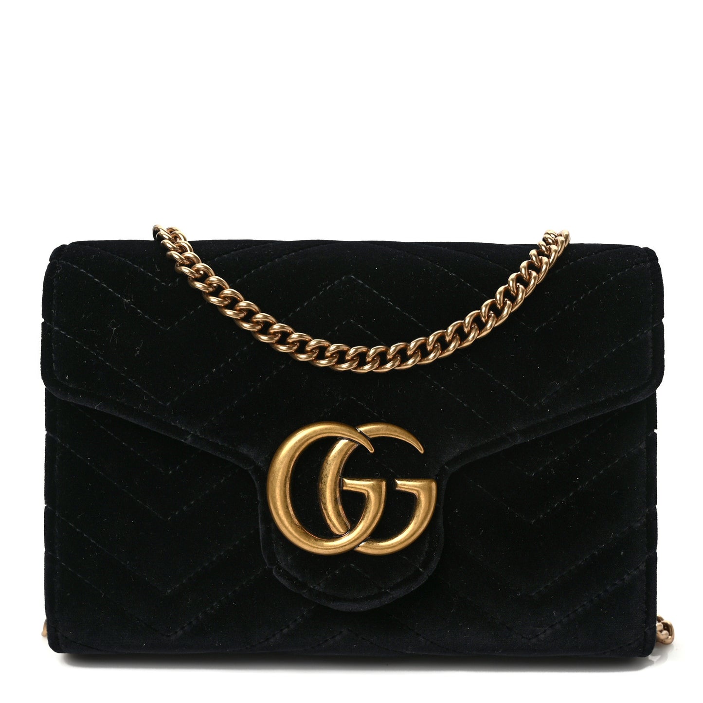 Velvet Matelasse GG Marmont Chain Wallet Black