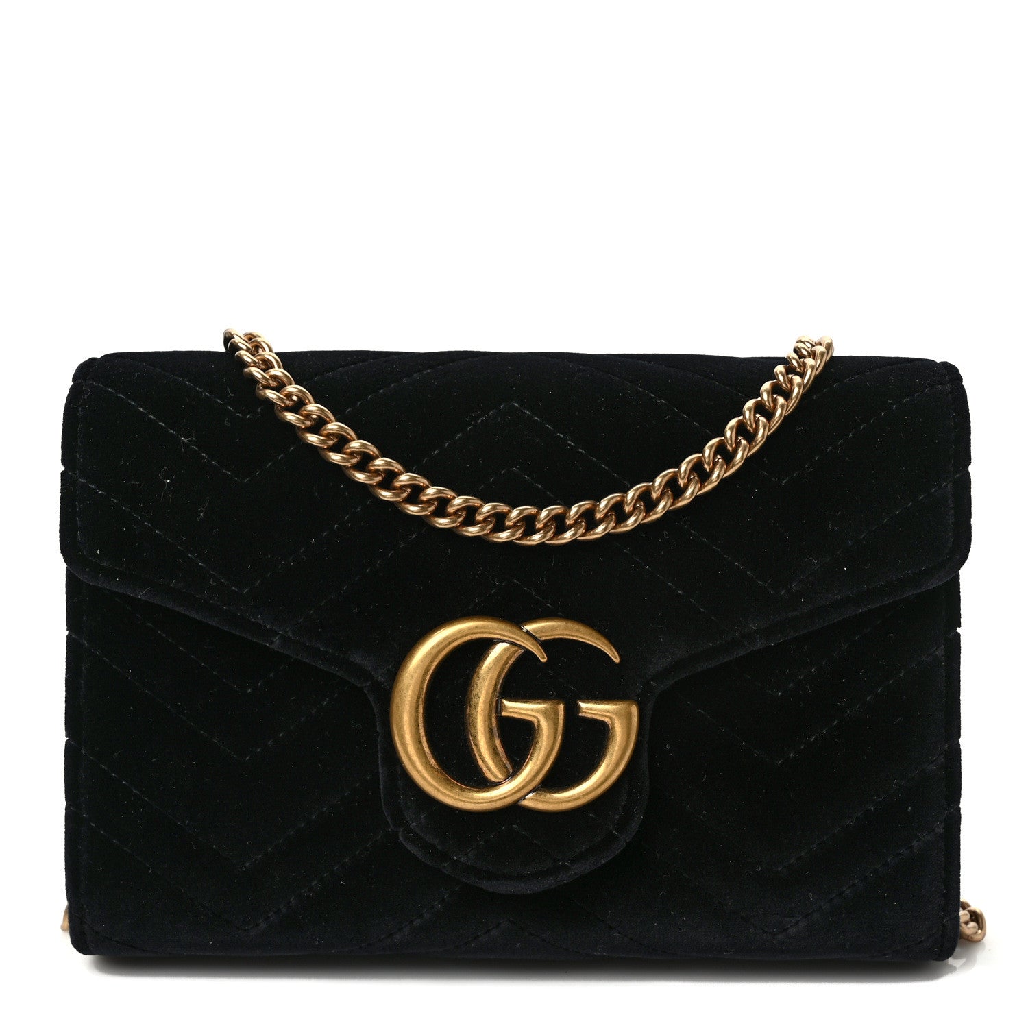 Gucci Velvet Matelasse GG Marmont Chain Wallet Black 1 of 9
