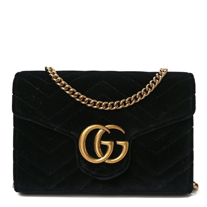 Gucci Velvet Matelasse GG Marmont Chain Wallet Black 1 of 9