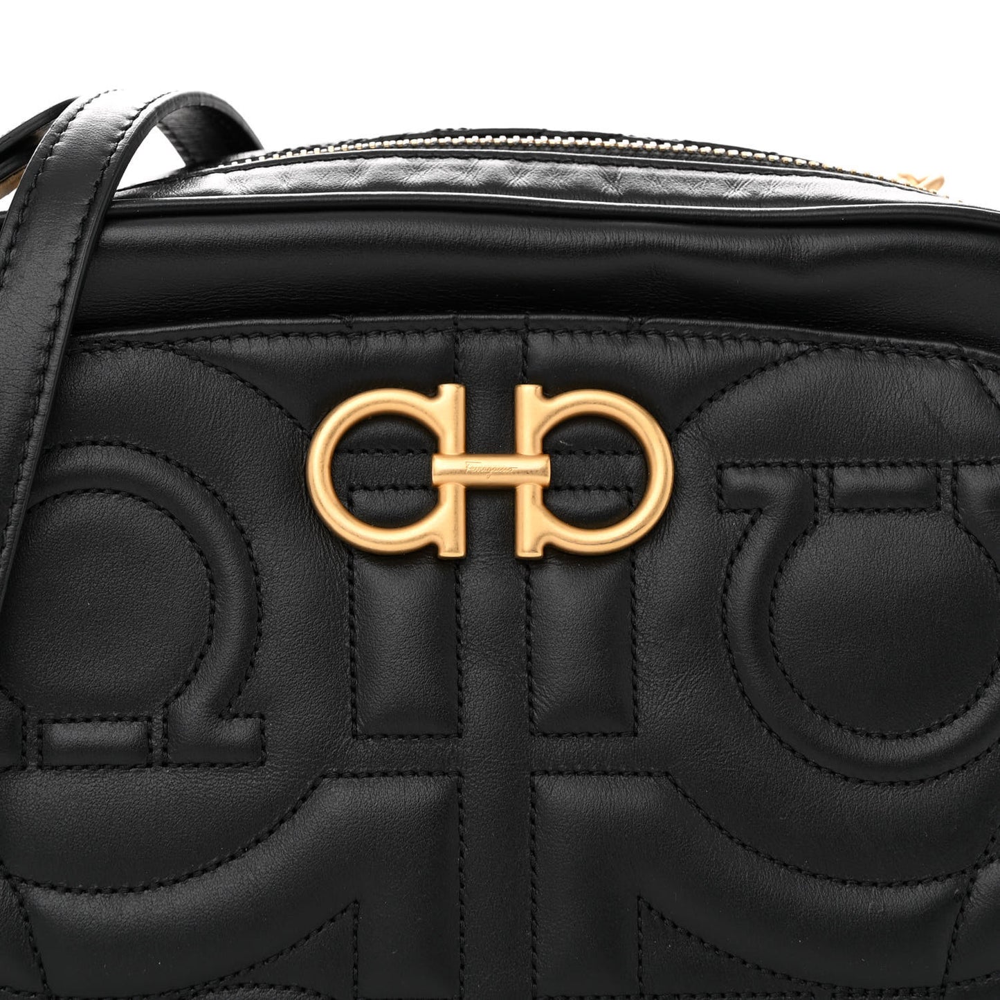 Calfskin Quilted Gancini Camera Bag Black