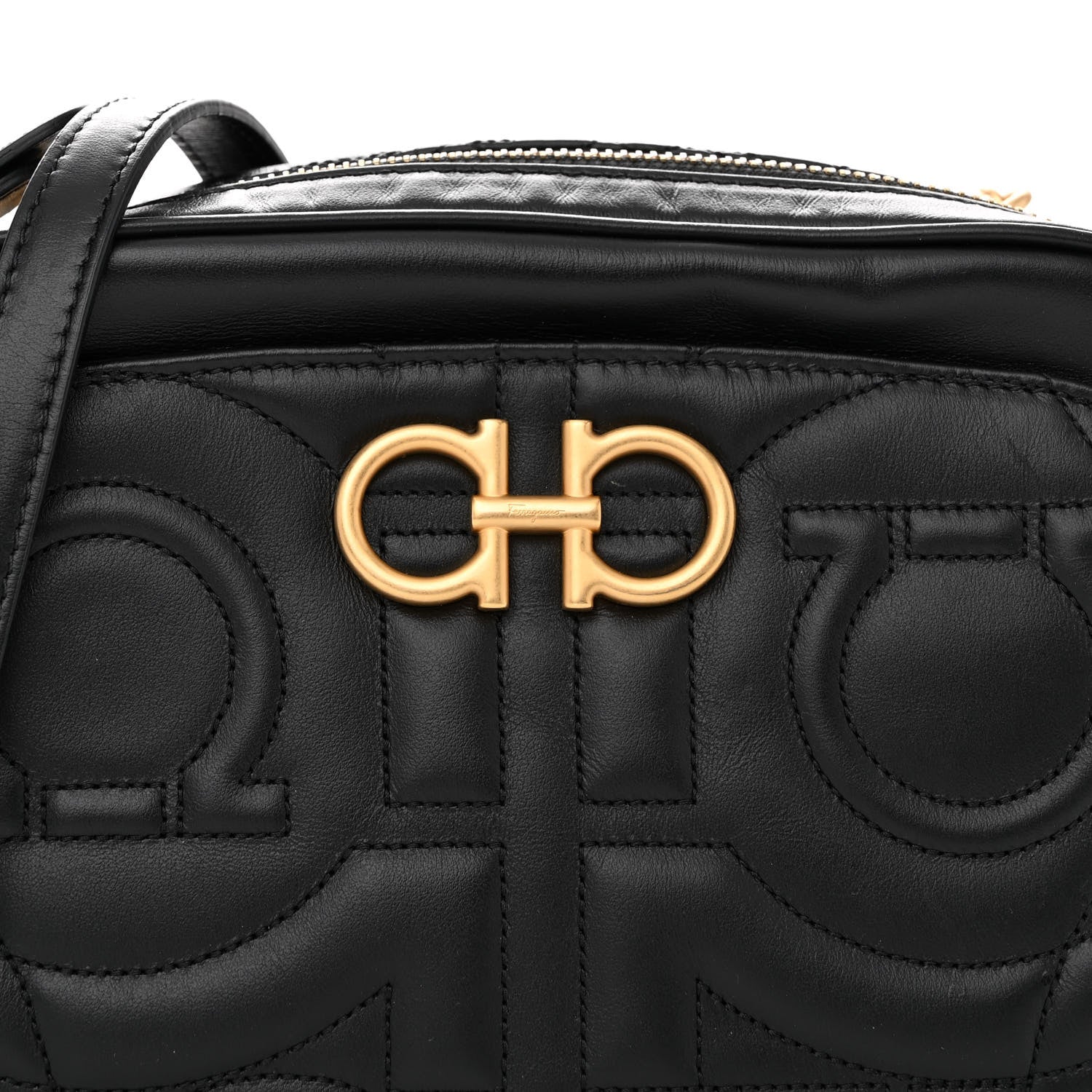 Salvatore Ferragamo Calfskin Quilted Gancini Camera Bag Black 8 of 11