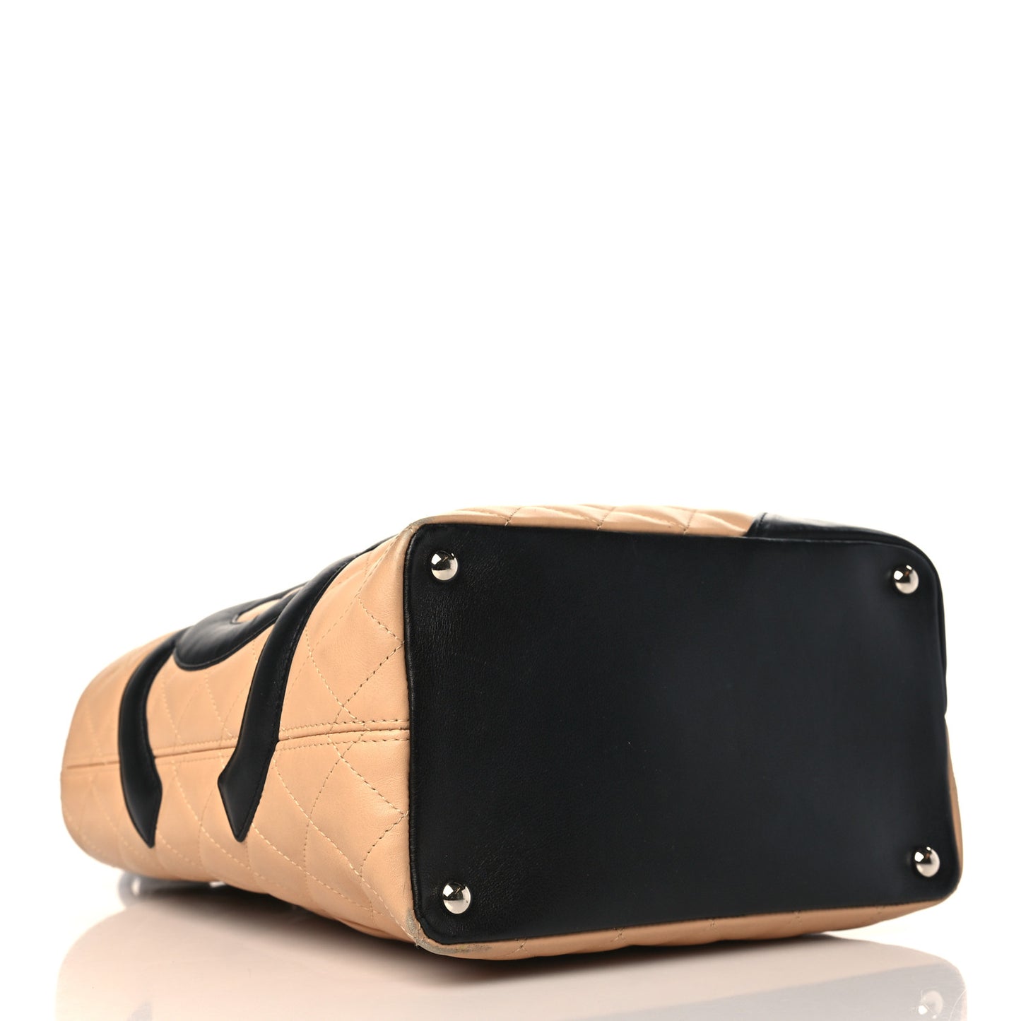 Calfskin Quilted Medium Cambon Tote Beige Black