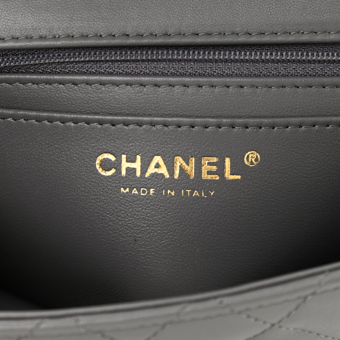 Lambskin Quilted Mini Top Handle Rectangular Flap Dark Grey