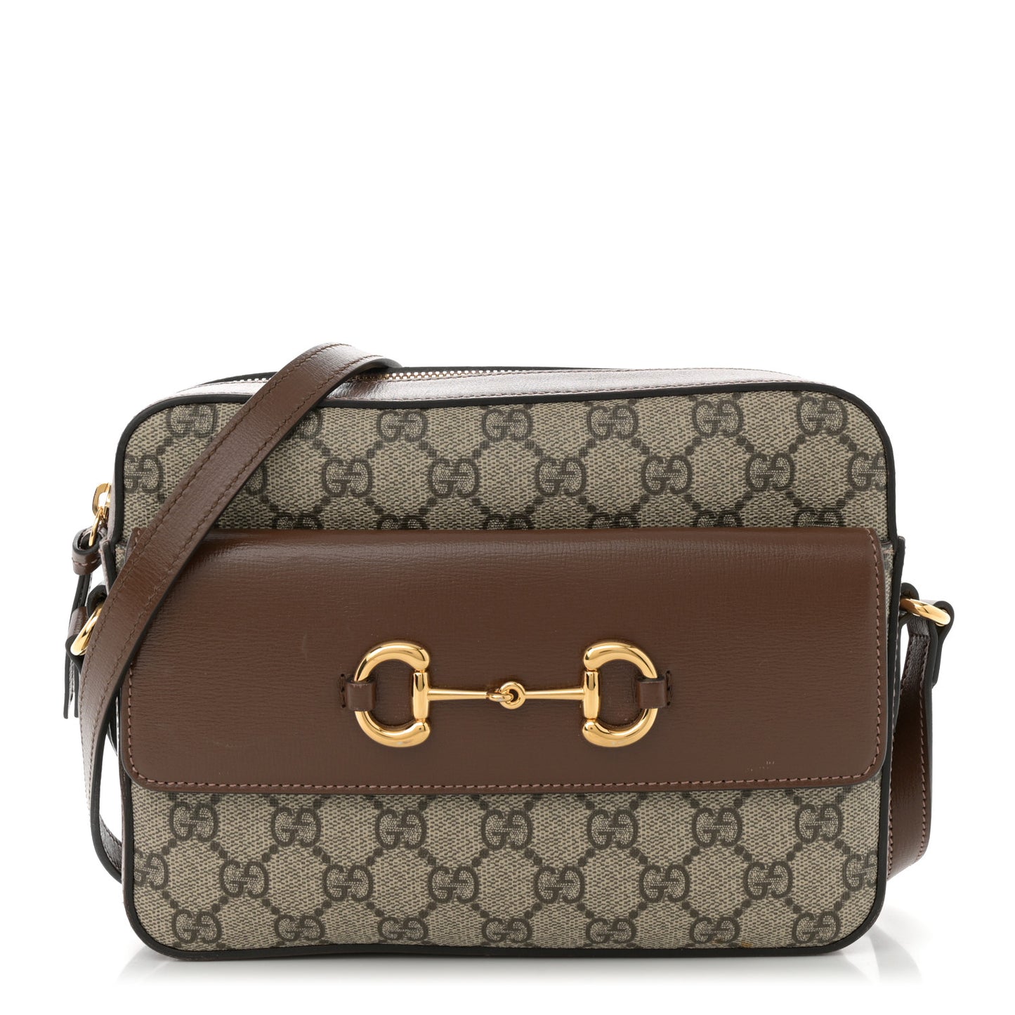 GG Supreme Monogram Small Horsebit 1955 Shoulder Bag Beige Brown Sugar