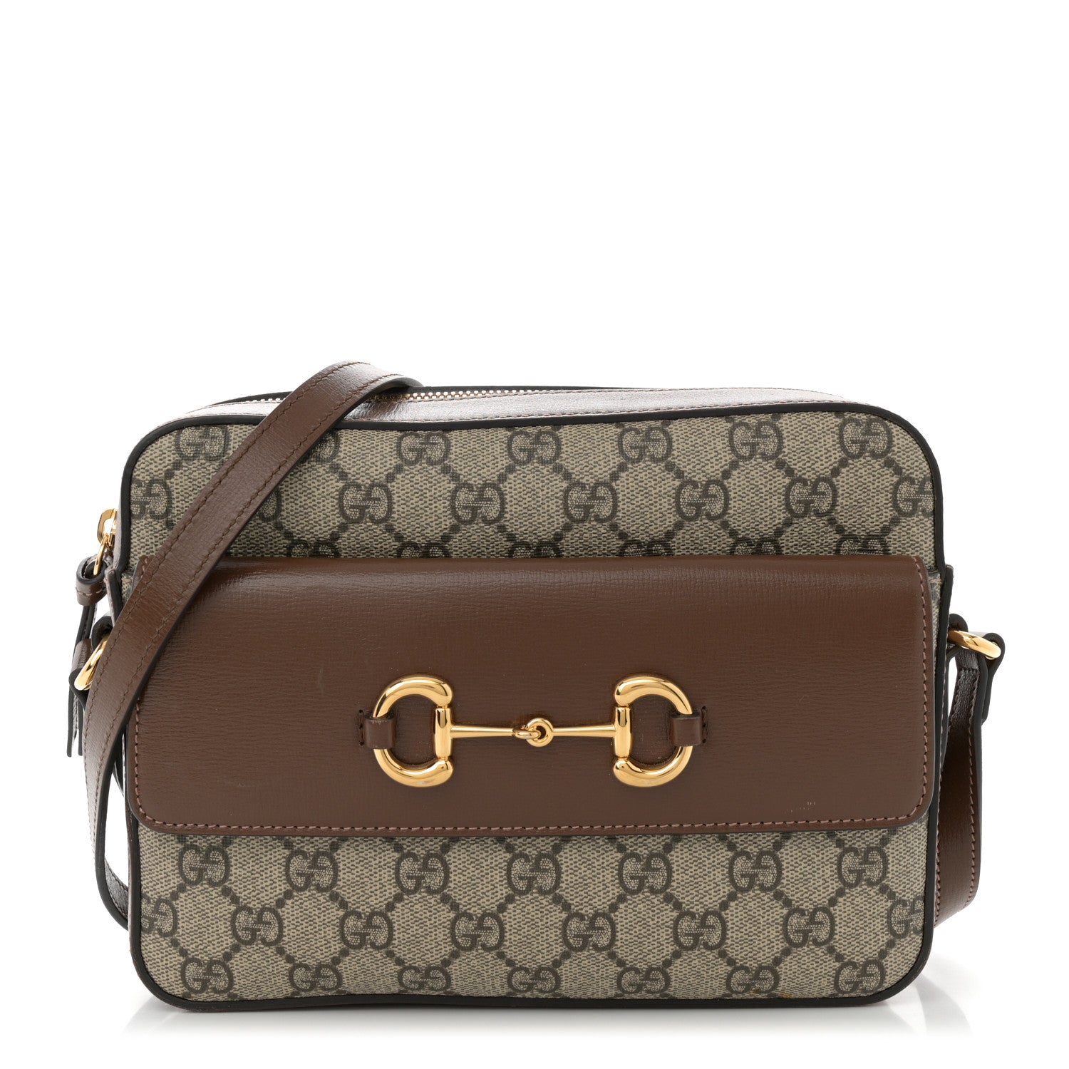 Gucci GG Supreme Monogram Small Horsebit 1955 Shoulder Bag Beige Brown Sugar 1 of 13