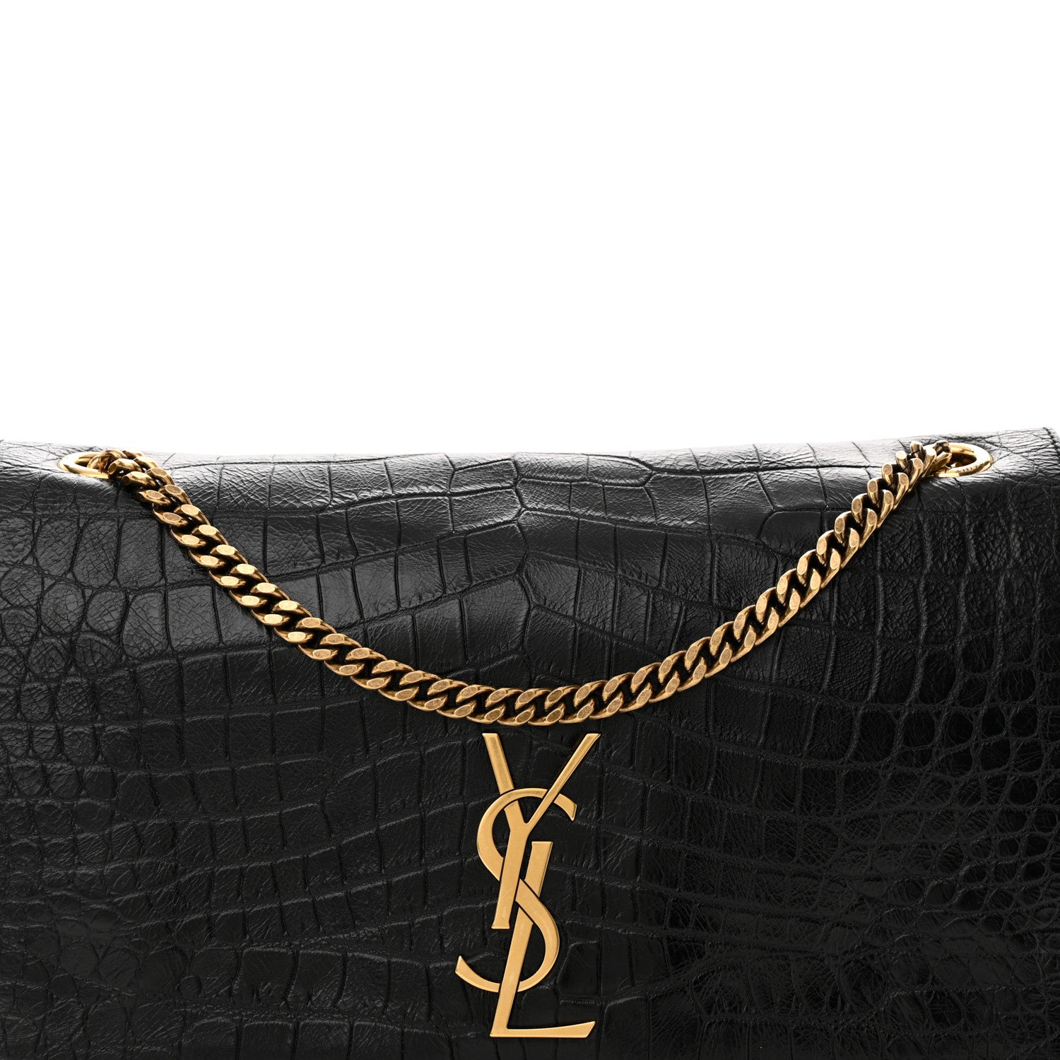 Saint Laurent Calfskin Crocodile Embossed Calfskin Medium Reversible Monogram Kate Satchel Black 8 of 11