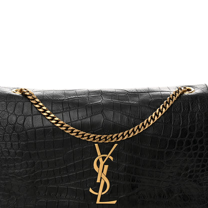 Saint Laurent Calfskin Crocodile Embossed Calfskin Medium Reversible Monogram Kate Satchel Black 8 of 11