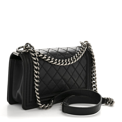 Chanel Calfskin Quilted Double Stitch New Medium Boy Flap Black 3 of 14