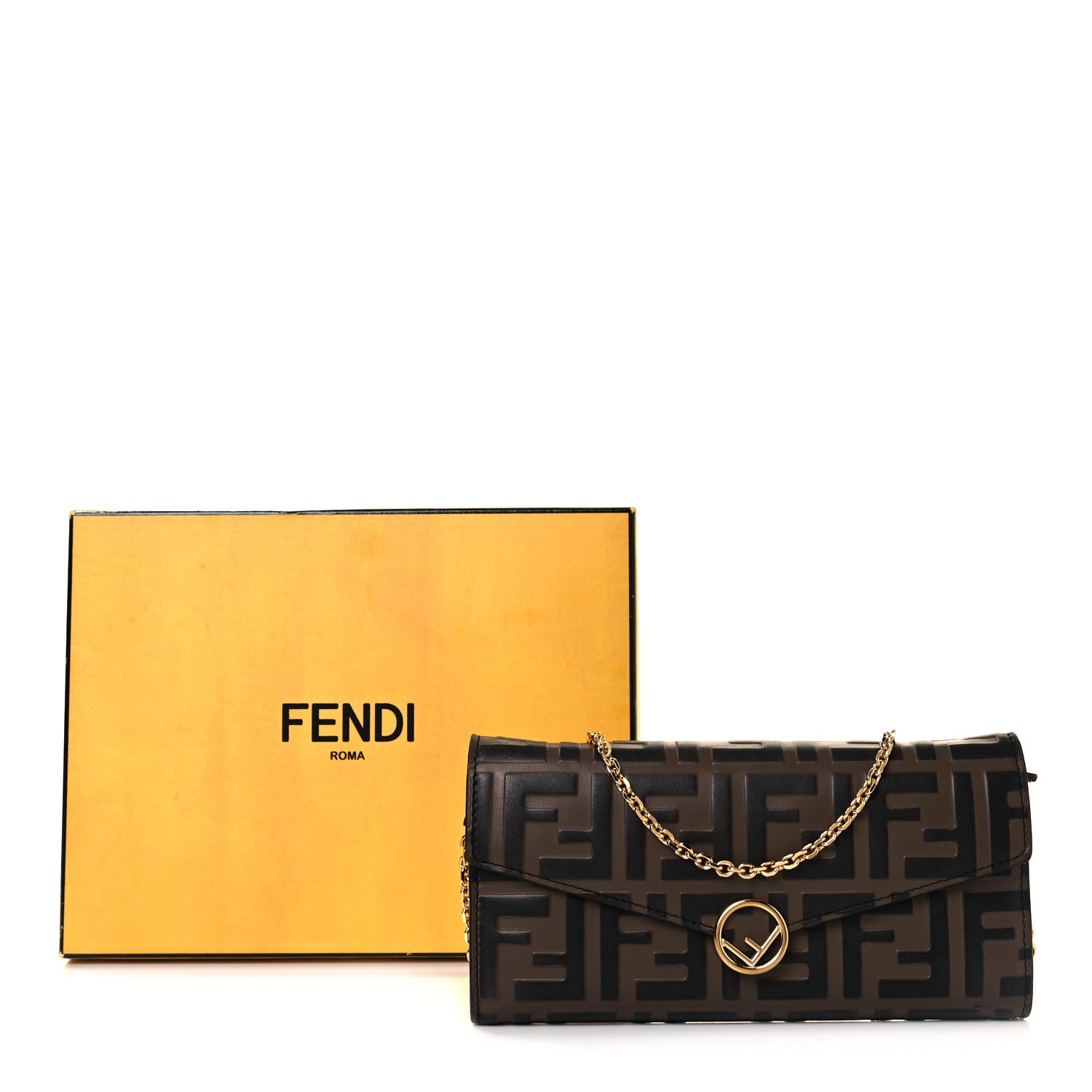 Fendi Vitello Soft F is Fendi Bi-Color FF 1974 Embossed Continental Envelope Wallet On Chain Maya Black 9 of 9