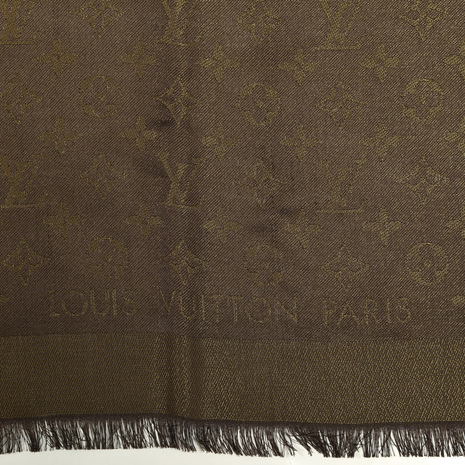 Louis Vuitton Silk Lurex Wool Monogram Shine Shawl Brown 2 of 3