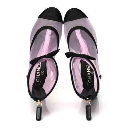 Chanel Mesh Grosgrain CC Cap Toe Ankle Boots 38.5 Light Pink Black 2 of 10