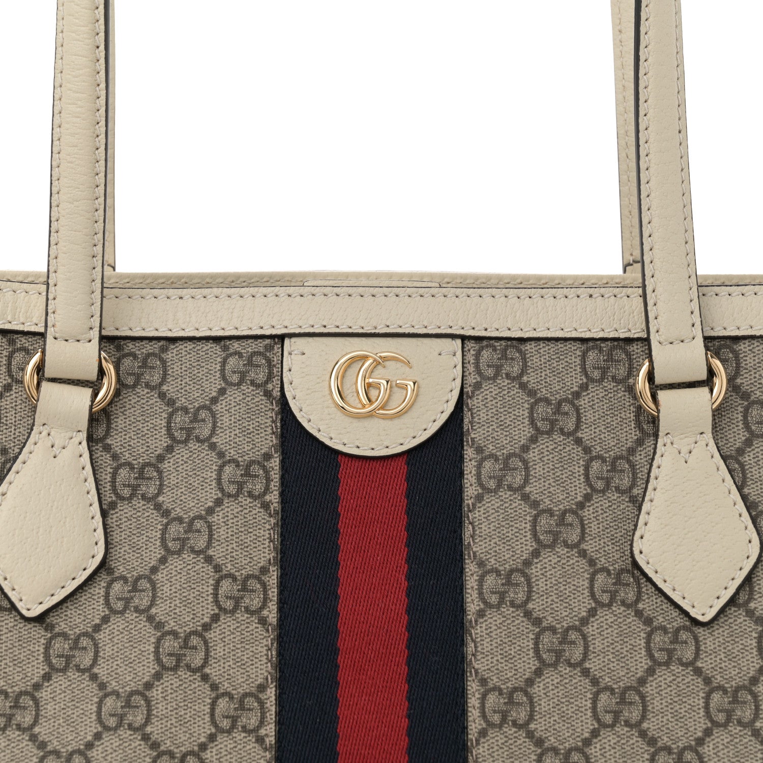 Gucci GG Supreme Monogram Textured Dollar Calfskin Web Medium Ophidia Shopping Tote Beige Ebony Mystic White 8 of 11