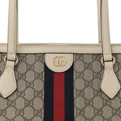 Gucci GG Supreme Monogram Textured Dollar Calfskin Web Medium Ophidia Shopping Tote Beige Ebony Mystic White 8 of 11