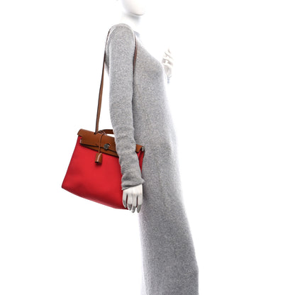 Hermes Vache Hunter Toile Herbag Zip 31 PM Rouge Tomate 2 of 10