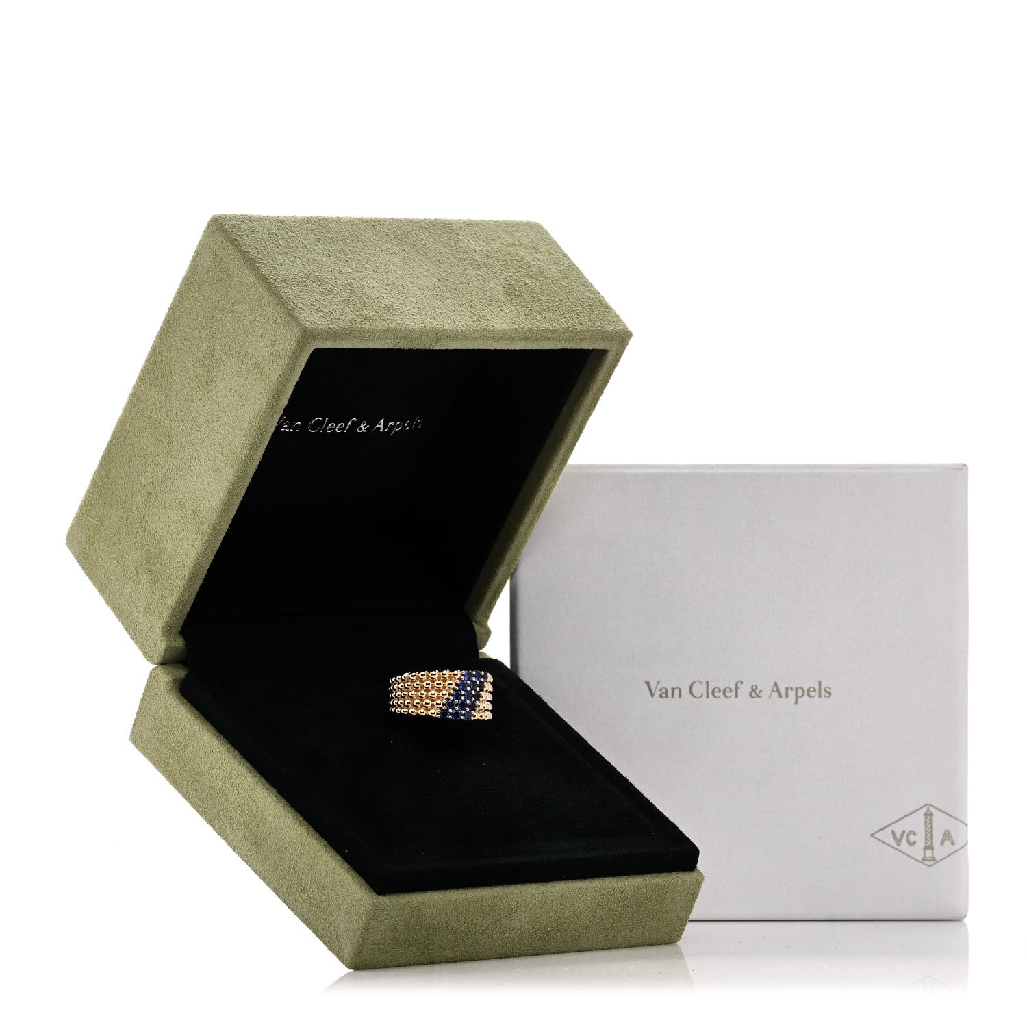 Van Cleef & Arpels 18K Yellow Gold Blue Sapphire Perlee Couleurs 5 Row Ring 55 7.25 5 of 5