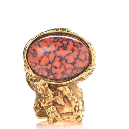 Saint Laurent Glass Cabochon Arty Ovale Ring 8 Gold Coral 1 of 4