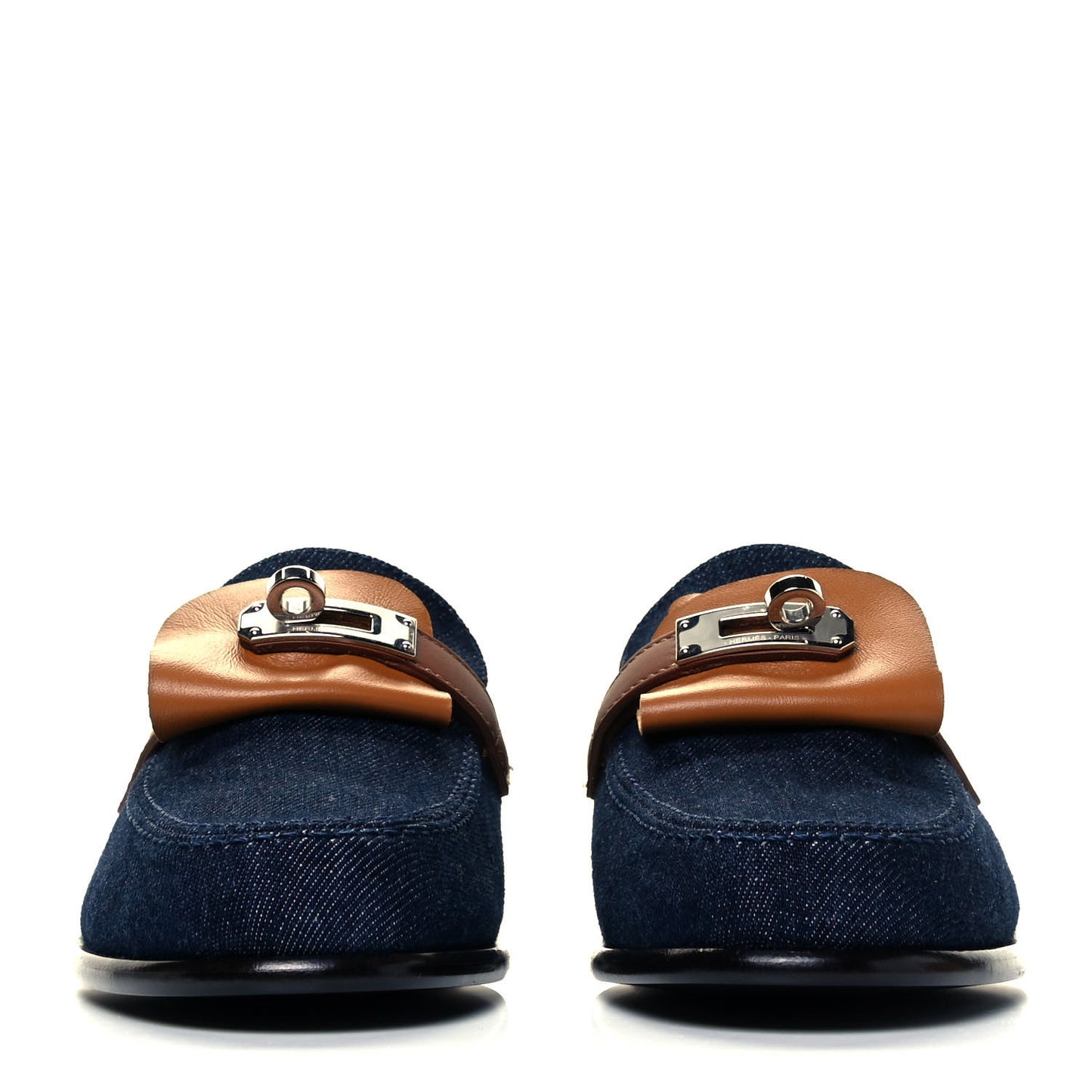 Denim Canvas Calfskin Womens Destin Loafer 36 Bleu Brut Gold