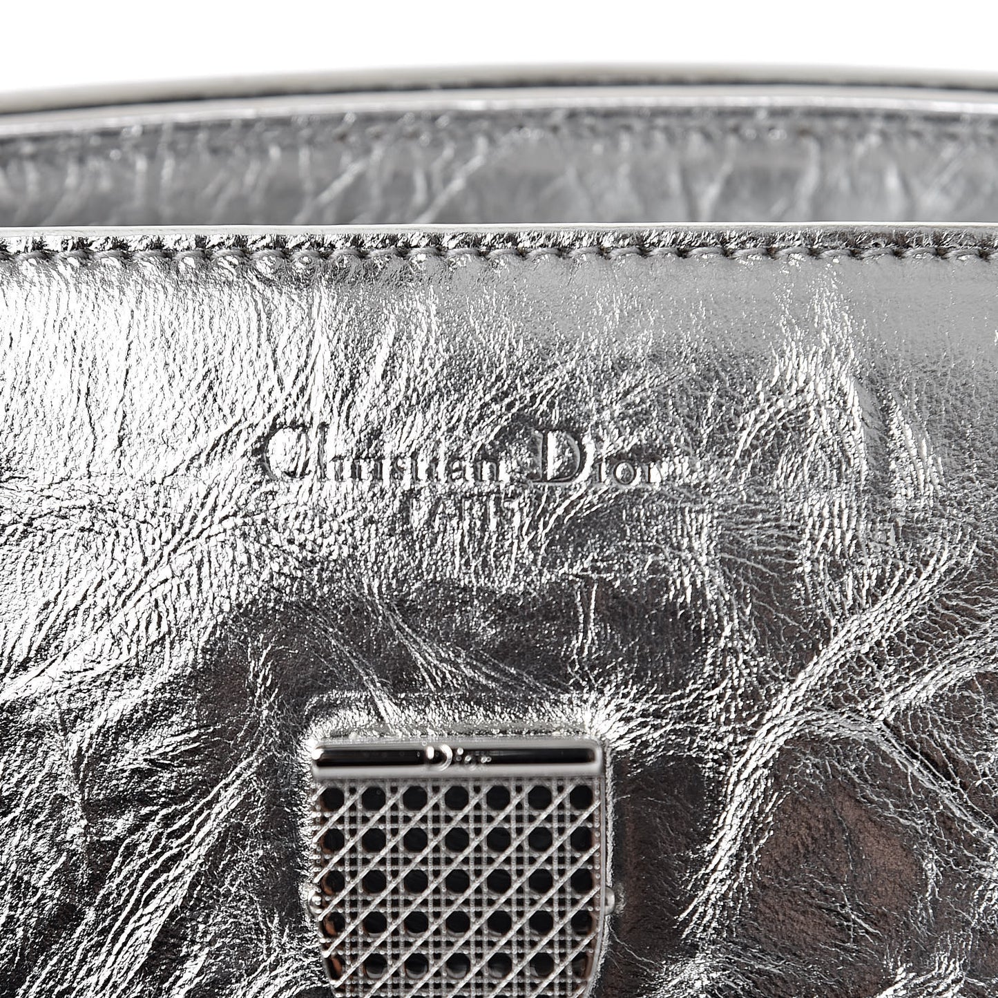 Metallic Calfskin Medium Diorever Flap Silver