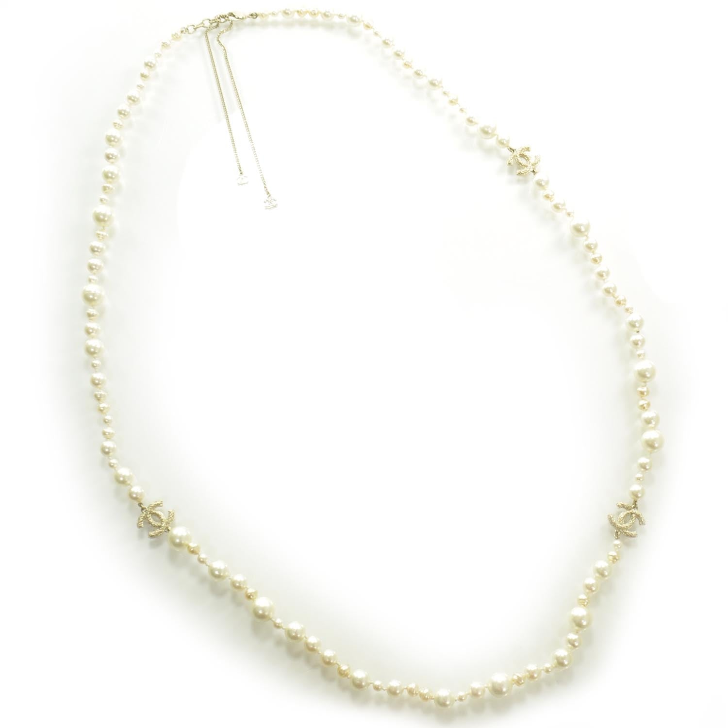 Chanel Classic CC Long Pearl Necklace Gold 2 of 6