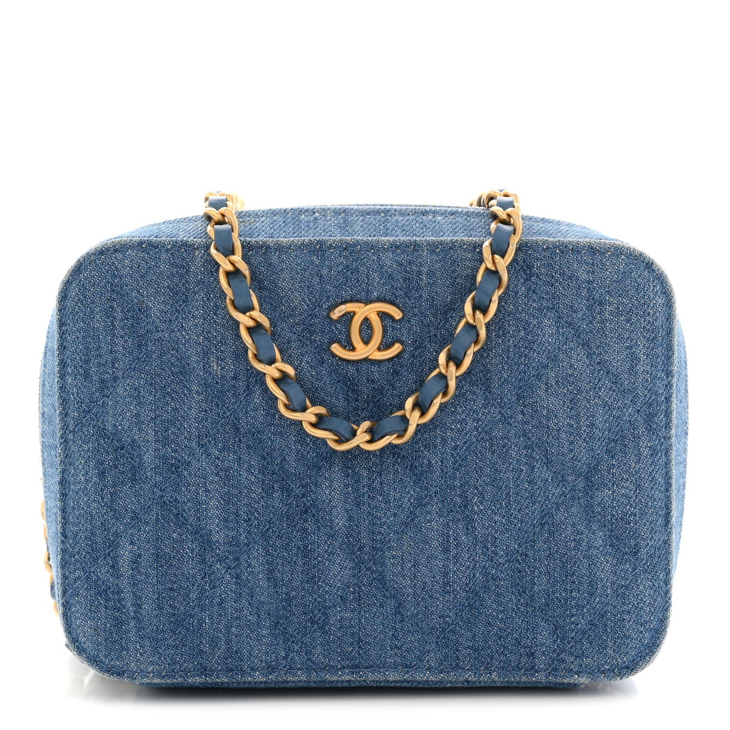 Chanel Denim Quilted CC Pearl Crush Camera Case Blue 1 of 11