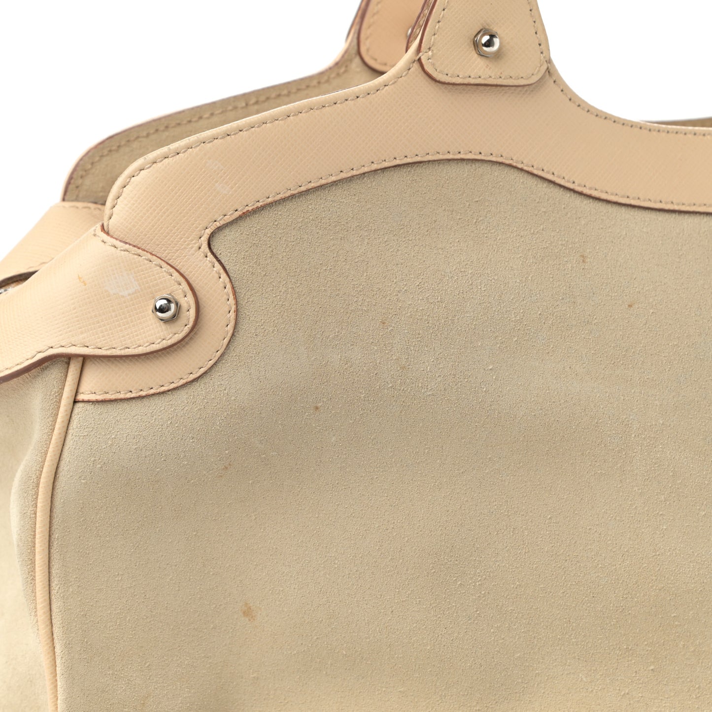 Suede Hammered Calfskin Gancini Satchel Beige
