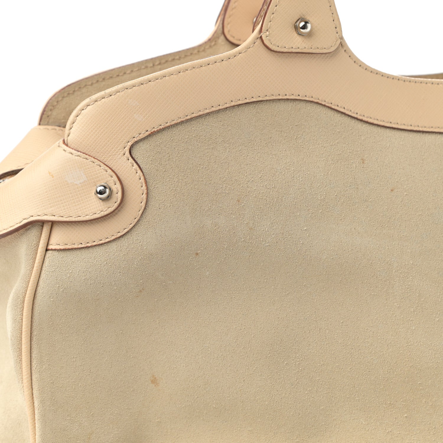 Salvatore Ferragamo Suede Hammered Calfskin Gancini Satchel Beige 14 of 16