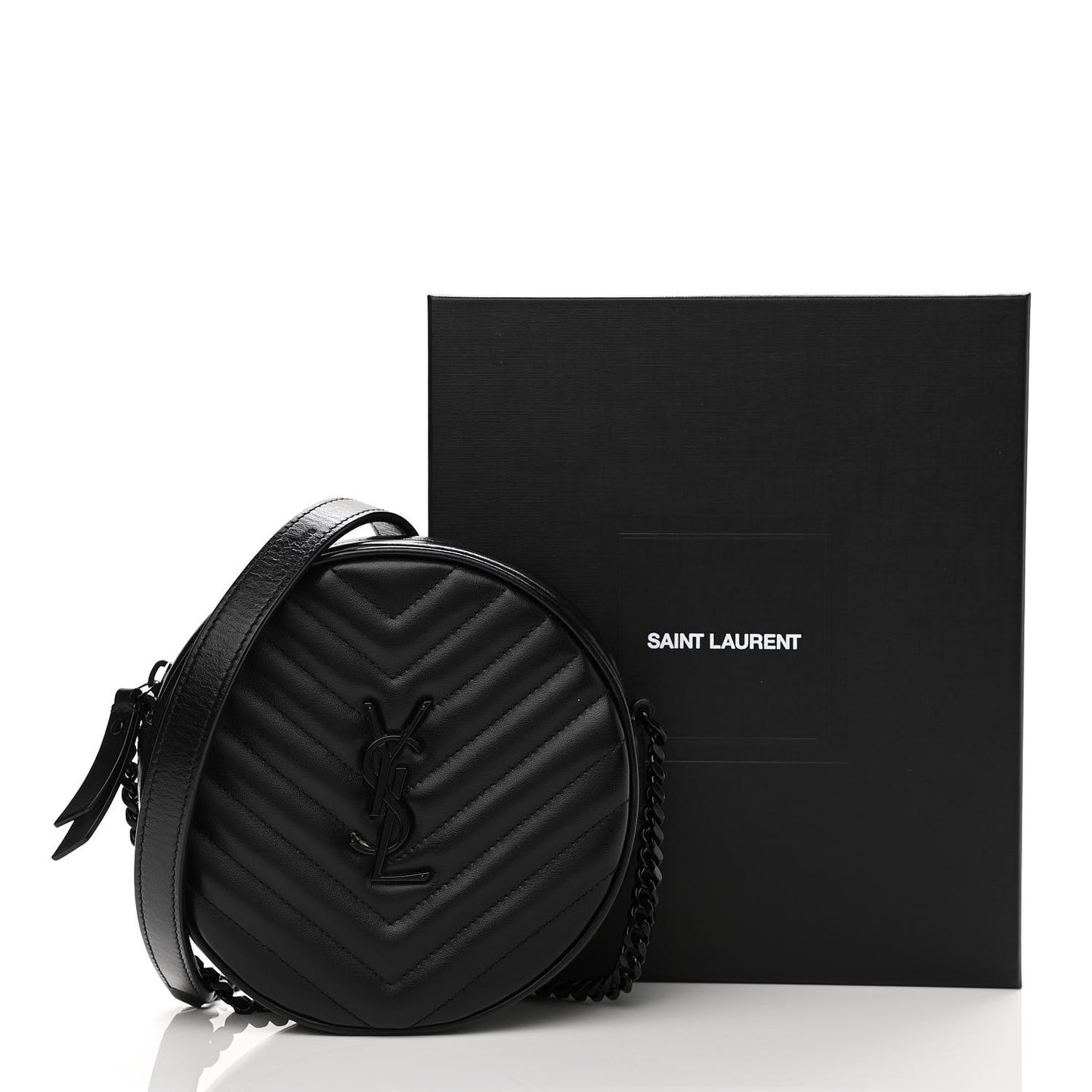 Calfskin Matelasse Chevron Round Vinyle Camera Bag Black