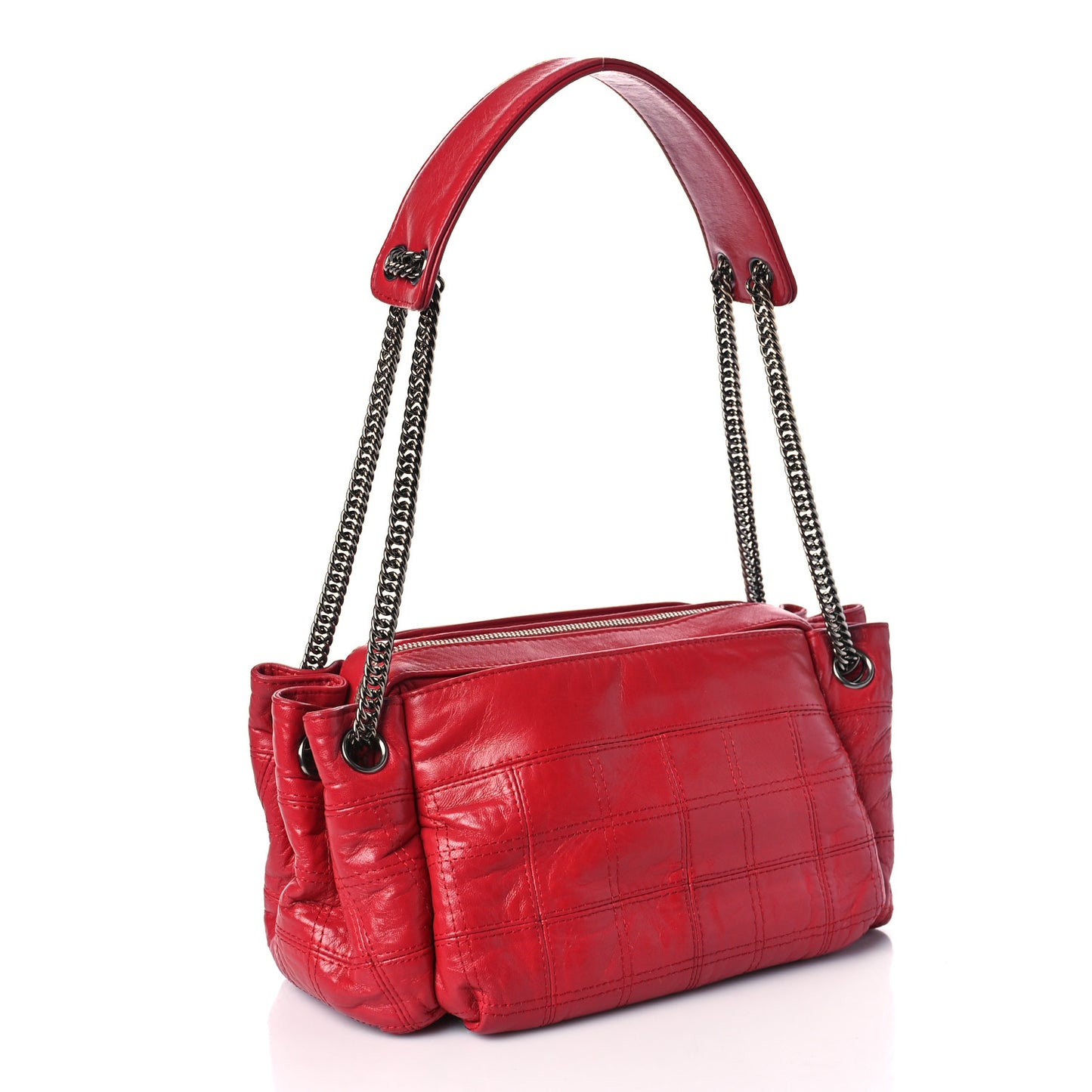 Lambskin Square Stitched Lax Accordion Hobo Red